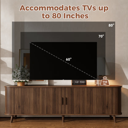 70 inch Modern TV Stand for TVs Up to 80 inch, Wood Grain Media Console with Solid Wood Legs
