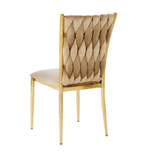 Velvet Upholstered Dining Chairs with Metal Legs, Set of 2, Brown