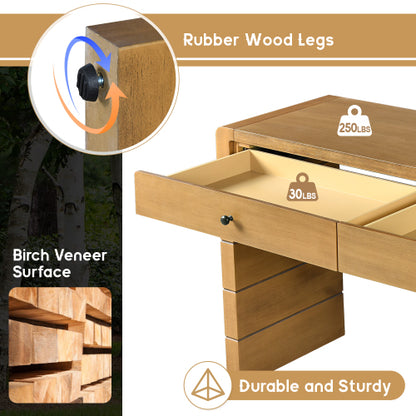 Curved Console Table with Storage, Wooden Entryway Table with 2 Drawers, Farmhouse Rustic Console Tables for Entryway, Hallway, Living Room, Natural