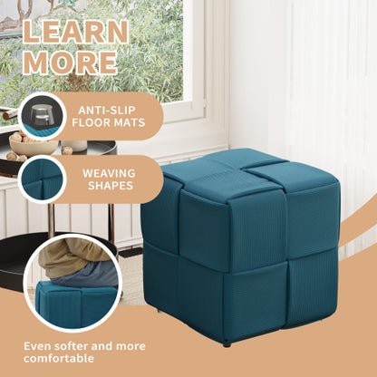 Blue Square Corduroy Ottoman Foot Stool, 300 LBS Sturdy No-Assembly Vanity Seat for Bedroom & Dorm