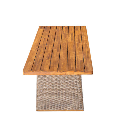 Outdoor Acacia Wood Dining Table,Teak Finish+ Brown Wicker