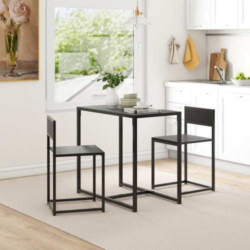 3-Piece Black Industrial Dining Set, MDF Table & 2 Low Back Stools with Footrests