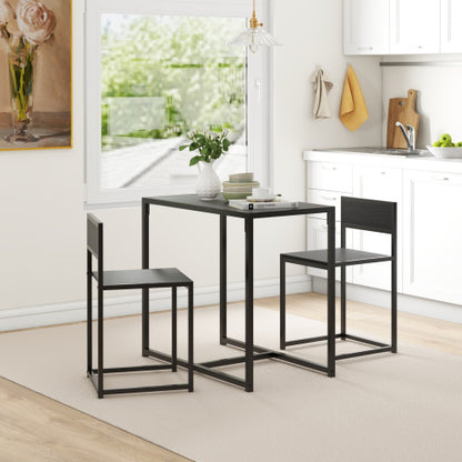3-Piece Black Industrial Dining Set, MDF Table & 2 Low Back Stools with Footrests