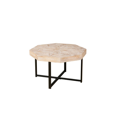 30 Inch Octagonal Patchwork Coffee Table, Antique Wood