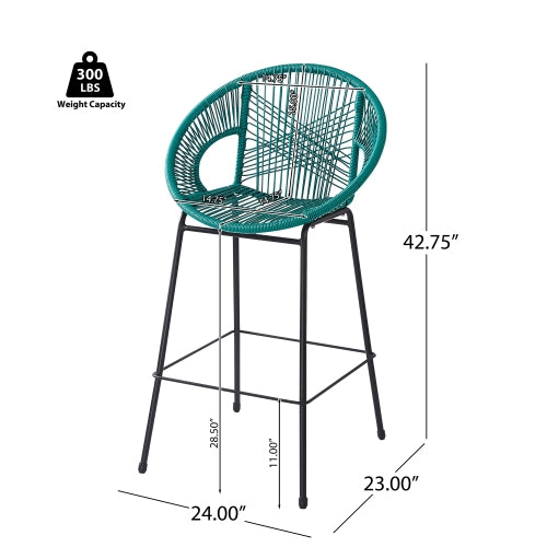 Ferrara Outdoor Patio Teal Faux Wicker Barstool, Set of 2