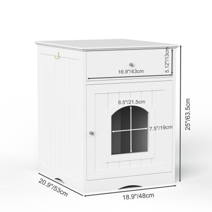 White Wooden Cat Litter Box Enclosure, Multi-Functional Nightstand Side Table