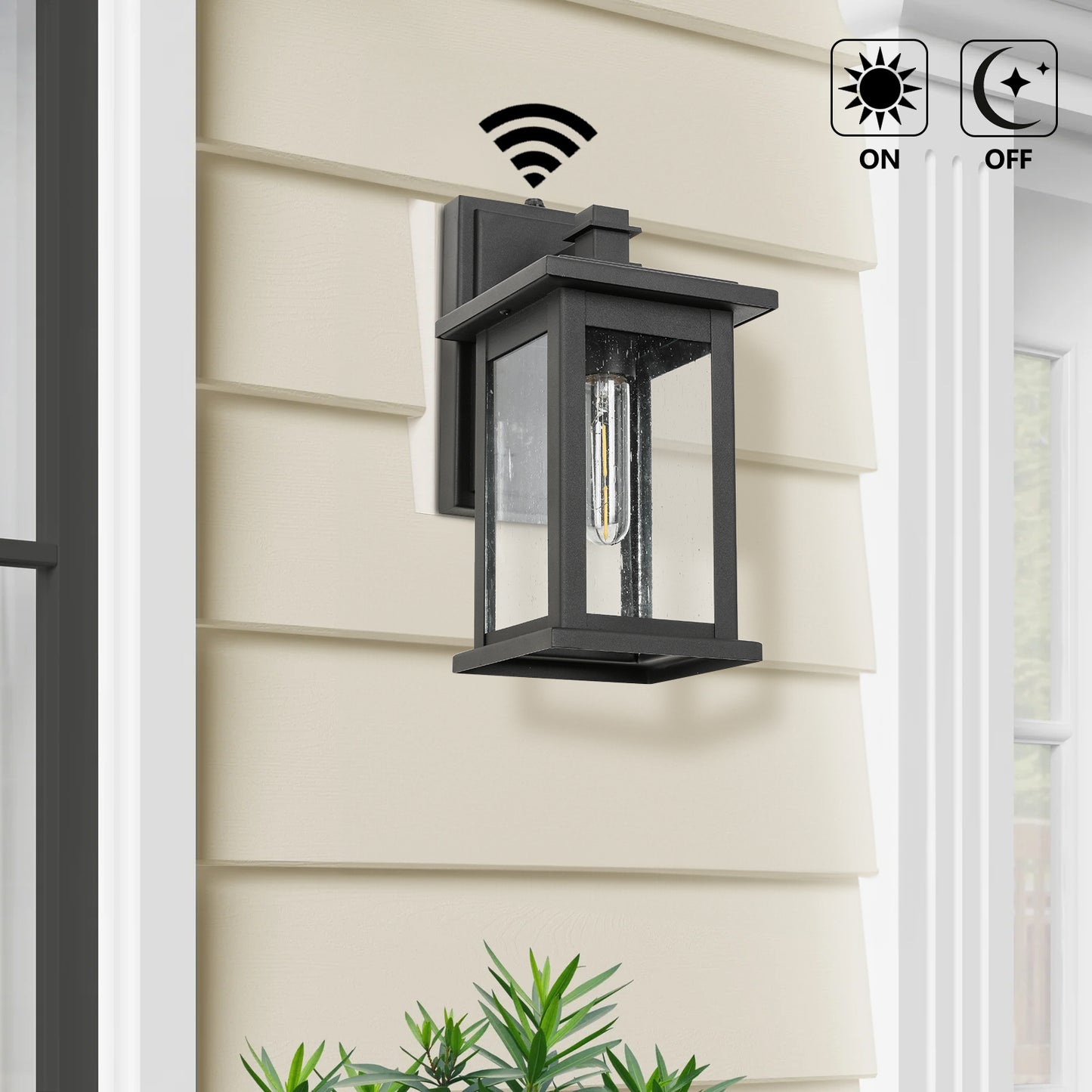 " 1-Light Black Not Motion Sensing Dusk to Dawn Outdoor Hardwired Wall Lantern Sconce with No Bulbs Included"
