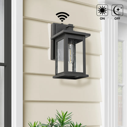 " 1-Light Black Not Motion Sensing Dusk to Dawn Outdoor Hardwired Wall Lantern Sconce with No Bulbs Included"