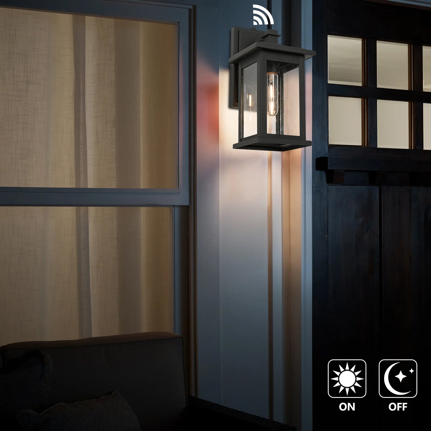" 1-Light Black Not Motion Sensing Dusk to Dawn Outdoor Hardwired Wall Lantern Sconce with No Bulbs Included"