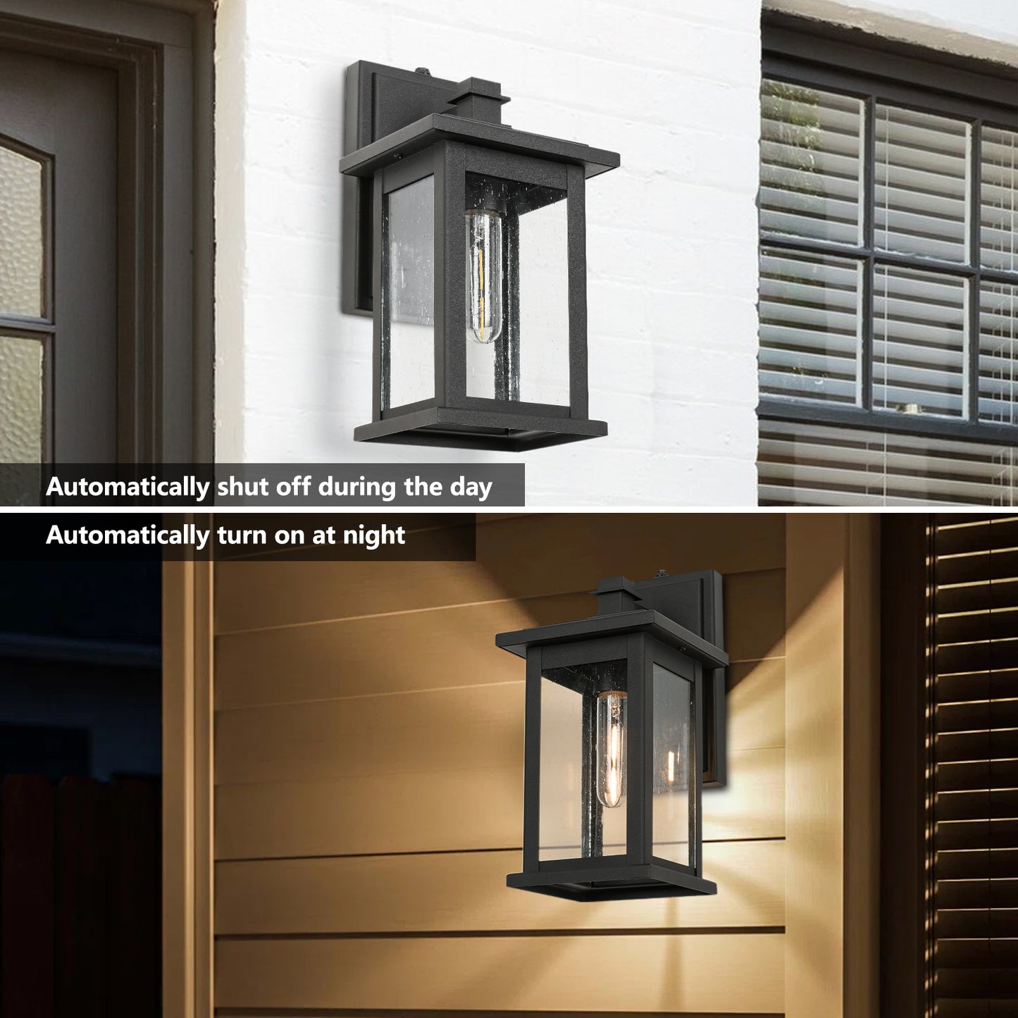 " 1-Light Black Not Motion Sensing Dusk to Dawn Outdoor Hardwired Wall Lantern Sconce with No Bulbs Included"