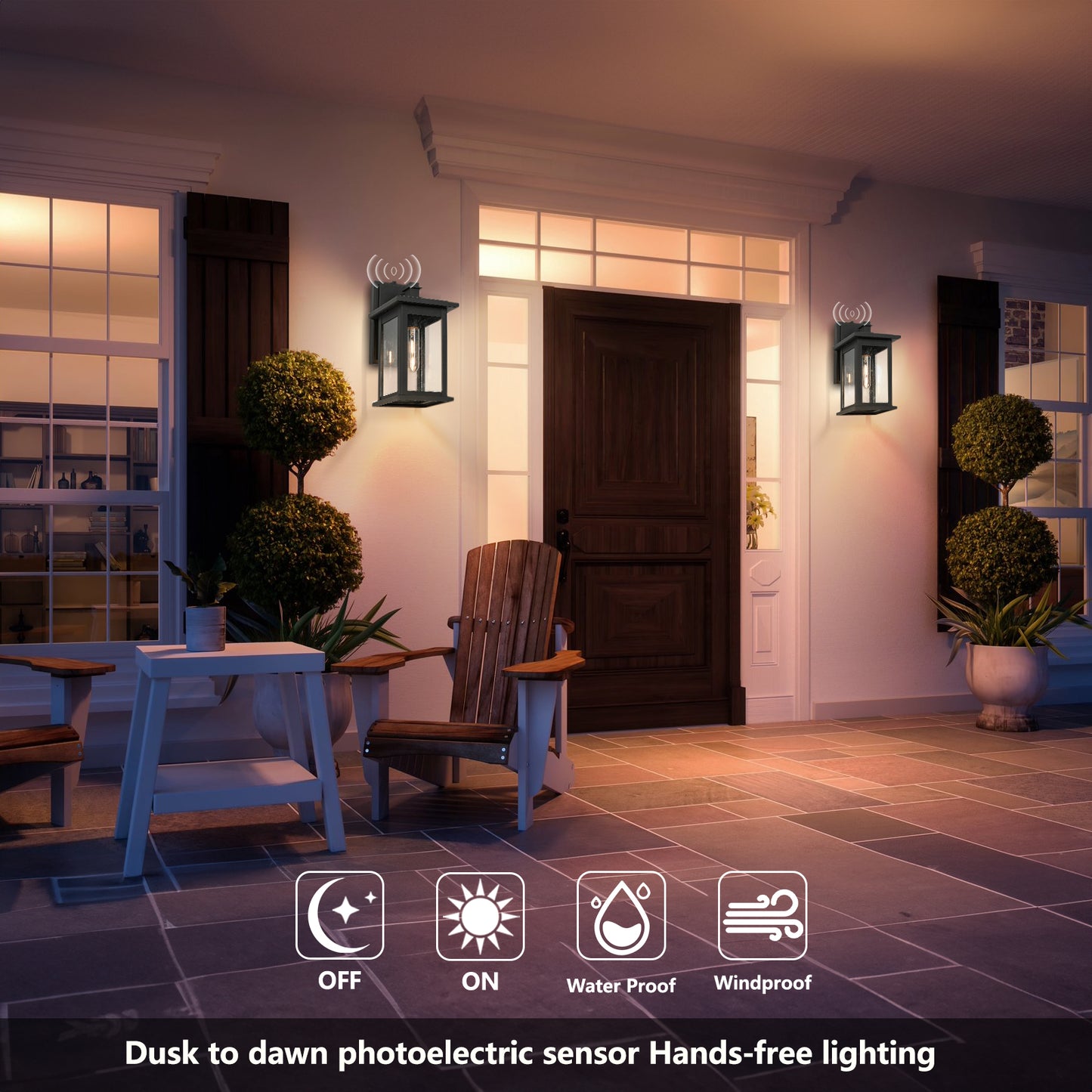 " 1-Light Black Not Motion Sensing Dusk to Dawn Outdoor Hardwired Wall Lantern Sconce with No Bulbs Included"