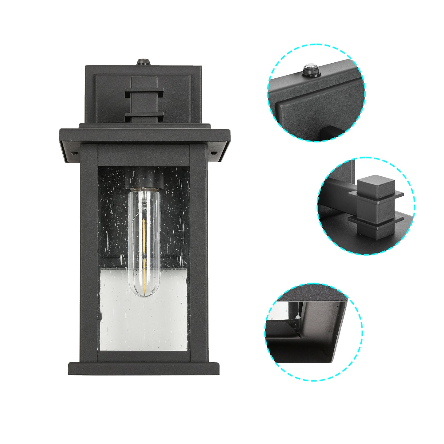 " 1-Light Black Not Motion Sensing Dusk to Dawn Outdoor Hardwired Wall Lantern Sconce with No Bulbs Included"