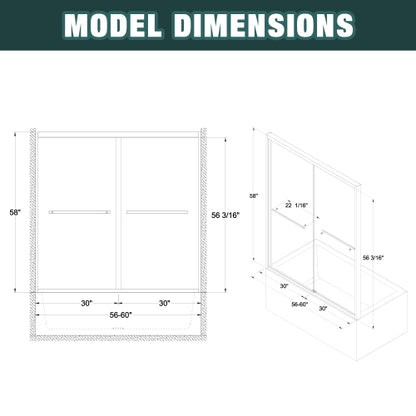 56-60"x58" Aluminum Frame Double Sliding Bathtub Screen, Bypass Bathroom Sliding Door with Premium 1/4" (6mm) Clear Tempered Glass, Chrome Hardware Sliding Glass Shower Enclosure,Chrome Finished