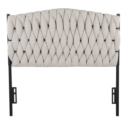 Twin Size Headboard in Black Metal and Cream Fabric by