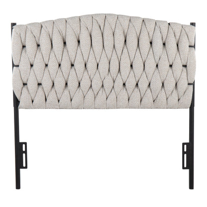 Twin Size Headboard in Black Metal and Cream Fabric by