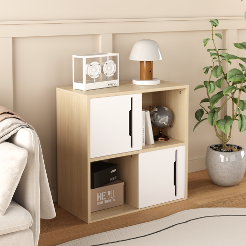 Nordic Style Wooden Storage Cabinet Sliding Door Design Open Closed Combined Shelf Cabinet For Bedroom Kids Room