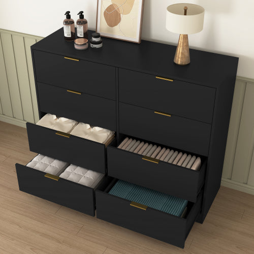 8 Drawers Dresser for Bedroom, Wood Bedroom Dresser Modern Drawer Chest, 8 Chest of Drawer, Tall Dresser for Closet, Dressers Organizer for Living Room, Closet, Hallway Black