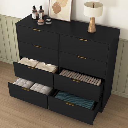8 Drawers Dresser for Bedroom, Wood Bedroom Dresser Modern Drawer Chest, 8 Chest of Drawer, Tall Dresser for Closet, Dressers Organizer for Living Room, Closet, Hallway Black