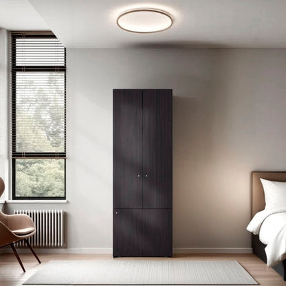 3-Door Tall Wardrobe Cabinet with 4 Shelves – Freestanding Storage Armoire for Bedroom or Entryway, Wenge