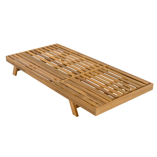 FOLDABLE ACACIA WOOD LOUNGE CHAIR WITH ADJUSTABLE BACKREST & FLAT STORAGE SURFACE, TEAK FINISH UNCUSHIONED, FOR BACKYARD POOL GARDEN PATIO