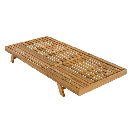 FOLDABLE ACACIA WOOD LOUNGE CHAIR WITH ADJUSTABLE BACKREST & FLAT STORAGE SURFACE, TEAK FINISH UNCUSHIONED, FOR BACKYARD POOL GARDEN PATIO