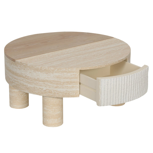 Round Coffee Table with Flip Top Storage Fluted Modern MDF Living Room Center Table