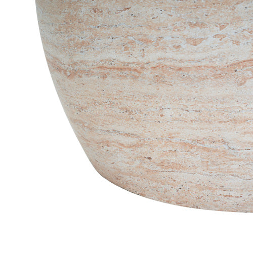 Outdoor/Indoor Lightweight Concrete Side Table,Oval Travertine Finish Accent Table