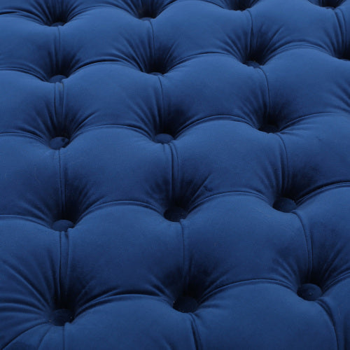 Navy Blue Velvet Button Tufted Ottoman, Diamond Stitch Modern Glam Accent Seat for Living Room