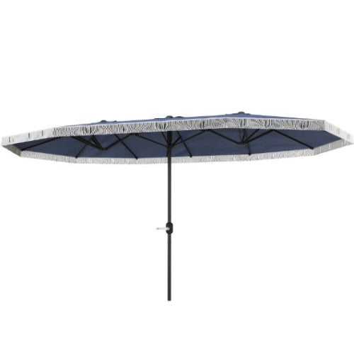 Spacious Extra Large Outdoor Umbrella,Rectangle Patio Umbrella,with Fringe and Crank Handle