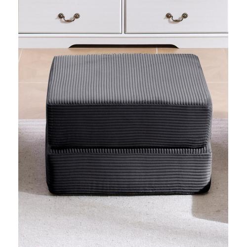 Grey Corduroy Modular Compression Ottoman, Spring Padding No-Assembly Multi-Use Floor Seat for Living Room