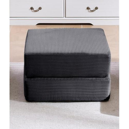 Grey Corduroy Modular Compression Ottoman, Spring Padding No-Assembly Multi-Use Floor Seat for Living Room