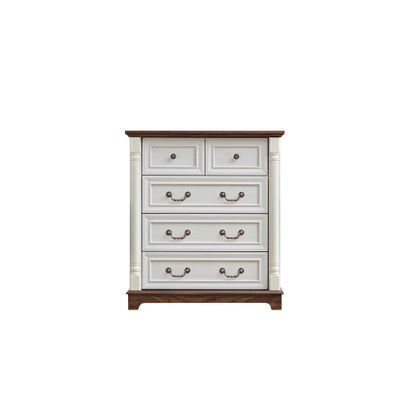 Farmhouse Style 5 Drawer Dresser Chest with Base Wooden Rustic Chest of Drawers, Storage Dresser Organizer for Bedroom, Living Room, Beautiful Sturdy and Durable
