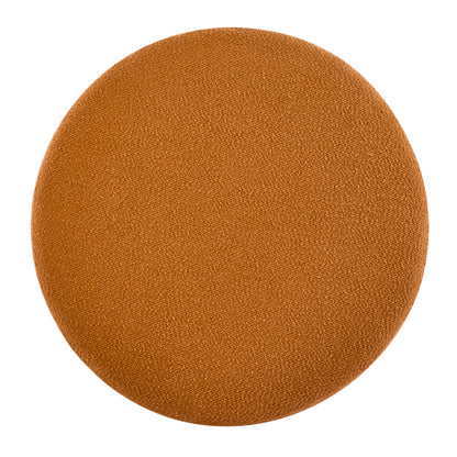 Round Boucle Ottoman, Pumpkin Orange Upholstered Footrest with Splayed Rubber Wood Legs, Multi-Scene Accent Stool