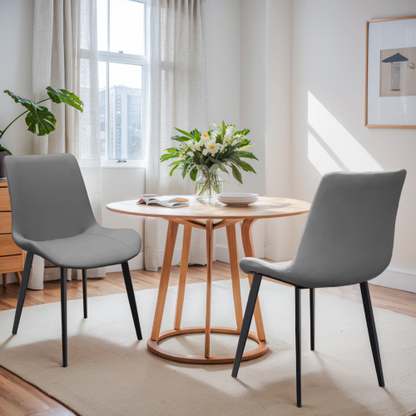 Set of 2 Grey PU Leather Dining Chairs with Metal Legs, Modern Upholstered Kitchen & Dining Room Chairs