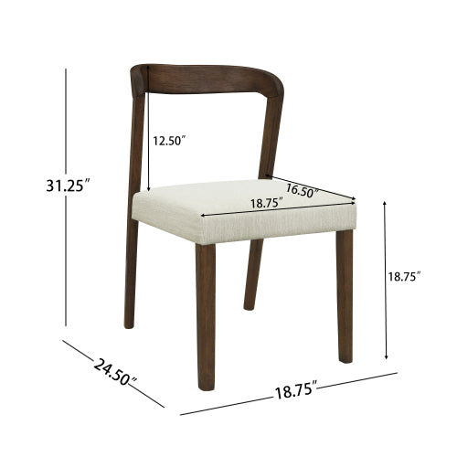 Open Back Rubberwood Dining Chairs with Upholstered Seats, Set of 2, Beige/Walnut