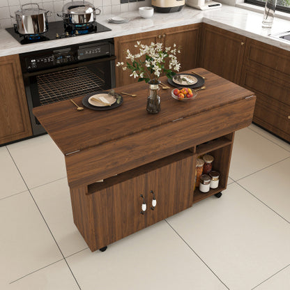 47-Inch Folding Dining Table with Storage Shelves and Wheels
