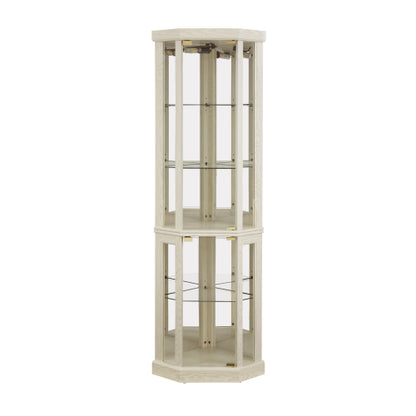 Antique White Corner Lighted Glass Curio Cabinet Adjustable Shelf Magnetic Door Home Collection Wine Display Cabinet