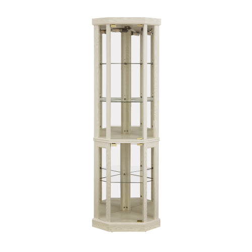Antique White Corner Lighted Glass Curio Cabinet Adjustable Shelf Magnetic Door Home Collection Wine Display Cabinet