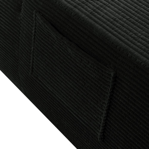 Black Convertible Corduroy Boneless Chaise Lounge Sleeper Sofa-Bed Wide Armrest Cup-Holder & Throw Pillows No-Assembly