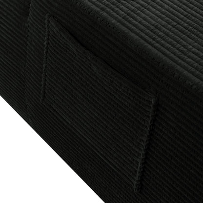 Black Convertible Corduroy Boneless Chaise Lounge Sleeper Sofa-Bed Wide Armrest Cup-Holder & Throw Pillows No-Assembly