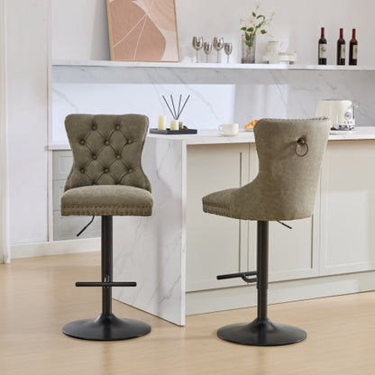Furniture,Aged and Retro PU Swivel Barstools Adjusatble Seat Height from 26-33 Inch, Modern Bar Stools with Backs Comfortable Tufted for Home Pub and Kitchen Island (Olive Green,Set of 2)