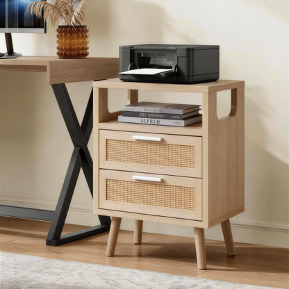 2-Pack Natural Wood 2-Drawer Nightstand