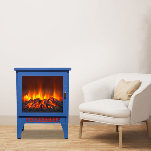 17 inch Freestanding Electric Fireplace Stove heater with 3D Flame effect,Classic Blue