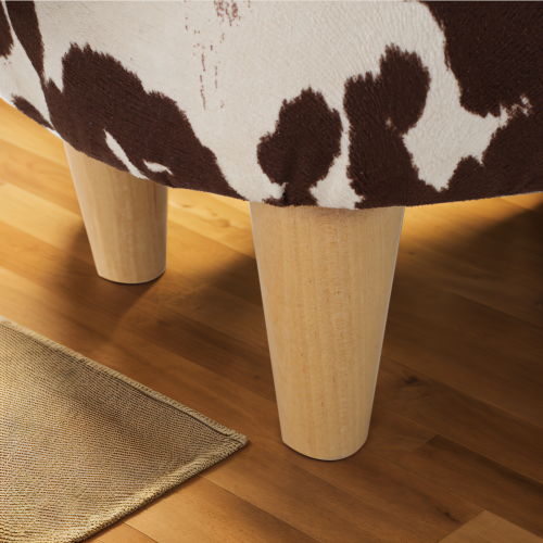Brown & White Cow Shaped Animal Ottoman, Fabric Accent Footstool with Velvet Horns and Birch Wood Legs for Home Decor