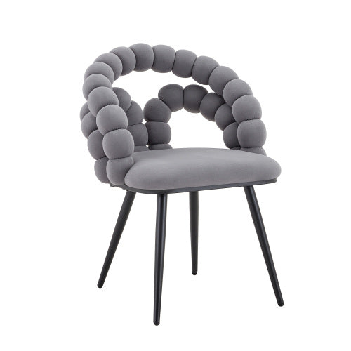 2 Pack Grey Bubble Pebble Tufted Dining Chairs, Velvet Accent Chairs with Matte Black Metal Legs