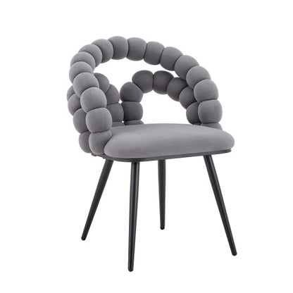2 Pack Grey Bubble Pebble Tufted Dining Chairs, Velvet Accent Chairs with Matte Black Metal Legs