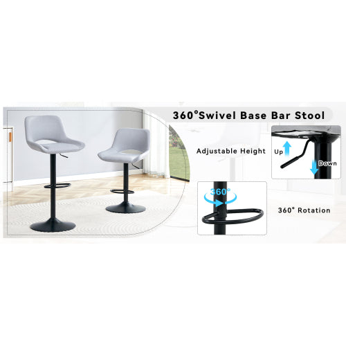 Modern Swivel Adjustable Bar Stools Set - 2 Pack, Light Gray Linen Fabric, Holds Up to 250 lbs, Suitable for Home Bars and Kitchen Islands.