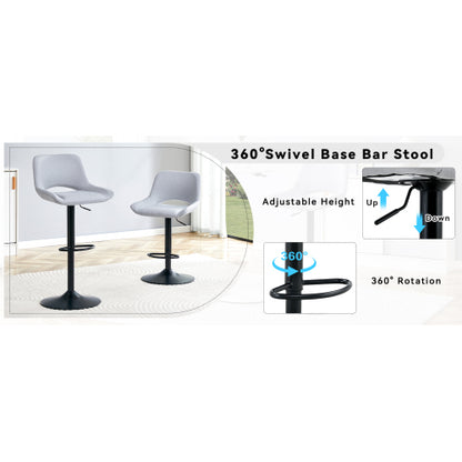 Modern Swivel Adjustable Bar Stools Set - 2 Pack, Light Gray Linen Fabric, Holds Up to 250 lbs, Suitable for Home Bars and Kitchen Islands.
