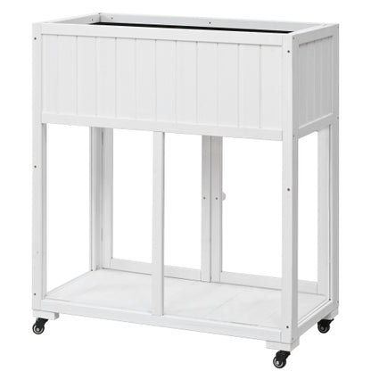 TOPMAX Patio 35.4inch x 17.7inch x 37.4inch Mini Wood Cold Frame Greenhouse with Wheels White