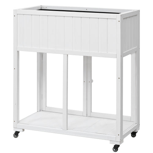 TOPMAX Patio 35.4inch x 17.7inch x 37.4inch Mini Wood Cold Frame Greenhouse with Wheels White